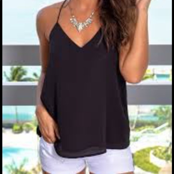 Women's Express Simple V-Neck Tank Solid Color Black Cut Out Back Size Small. - Picture 1 of 7